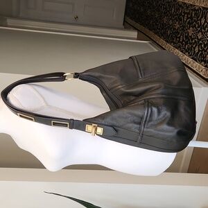 Tignanello Black Leather Adjustable Strap Hobo Shoulder Bag